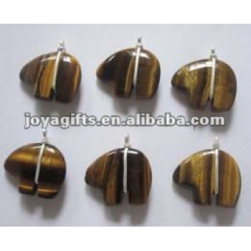 Tiger eye Gemstone Stone Bear Pendants with wire wraped